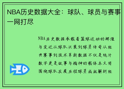 NBA历史数据大全：球队、球员与赛事一网打尽